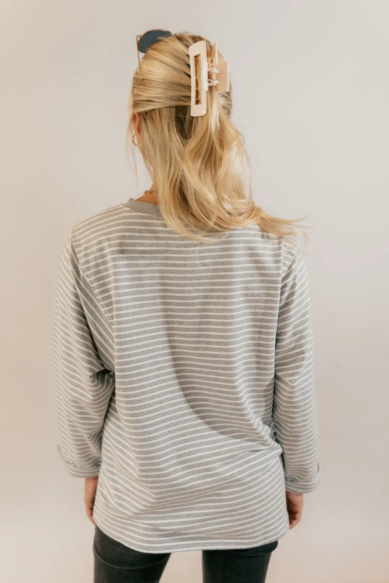 Samantha Grey & White Striped Long Sleeve Top - Image 7