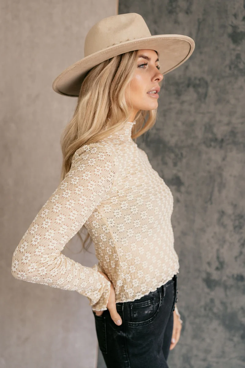 Sandra Cream & White Floral Long Sleeve Top - Image 6