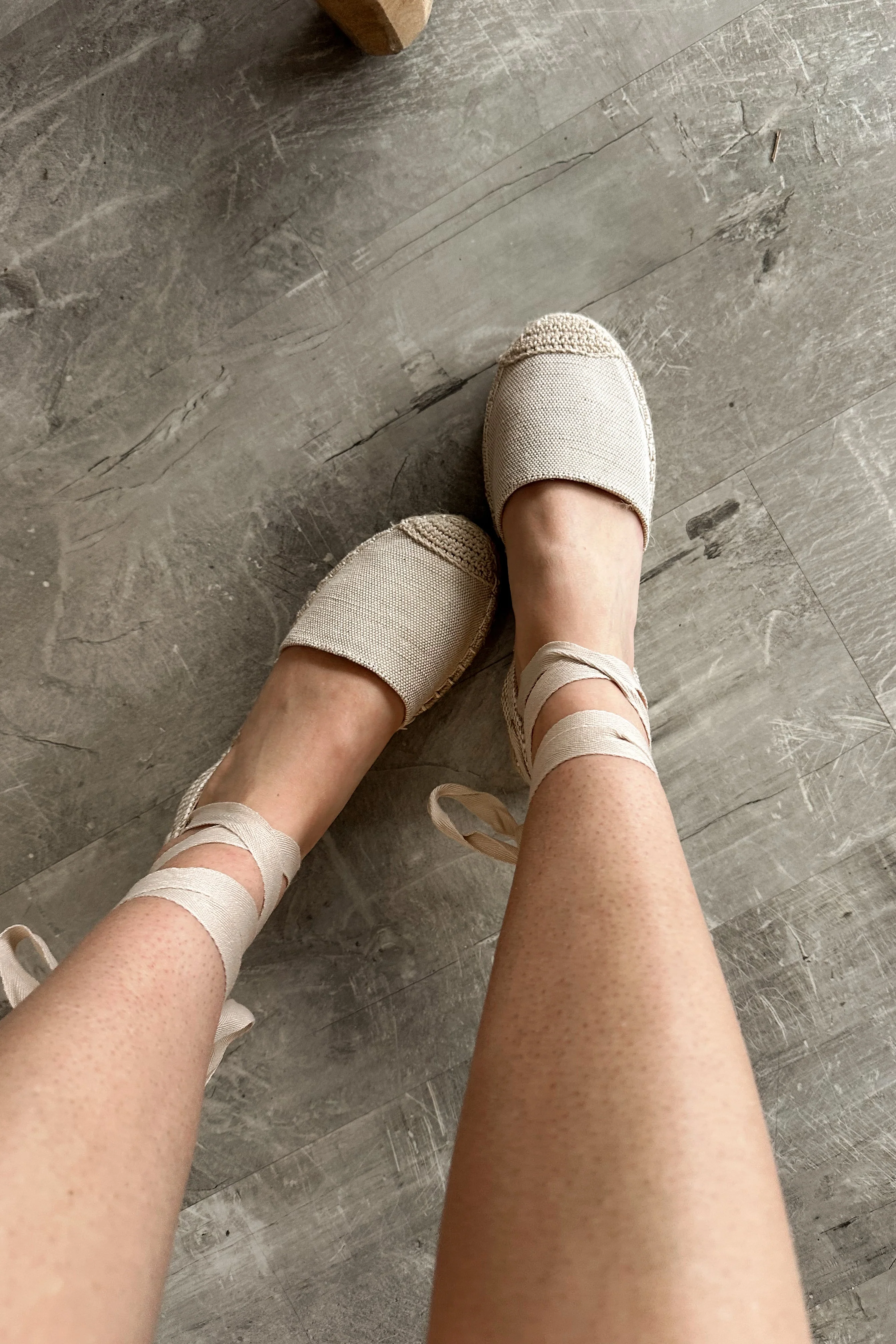 Santorini Beige Linen & Espadrille Ankle Strap Flat - Image 2