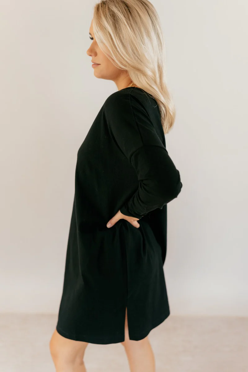 Sara Black Long Sleeve T-shirt Dress - Image 5