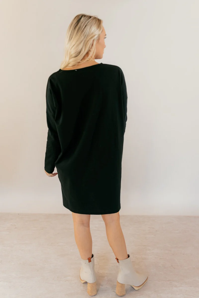 Sara Black Long Sleeve T-shirt Dress - Image 6