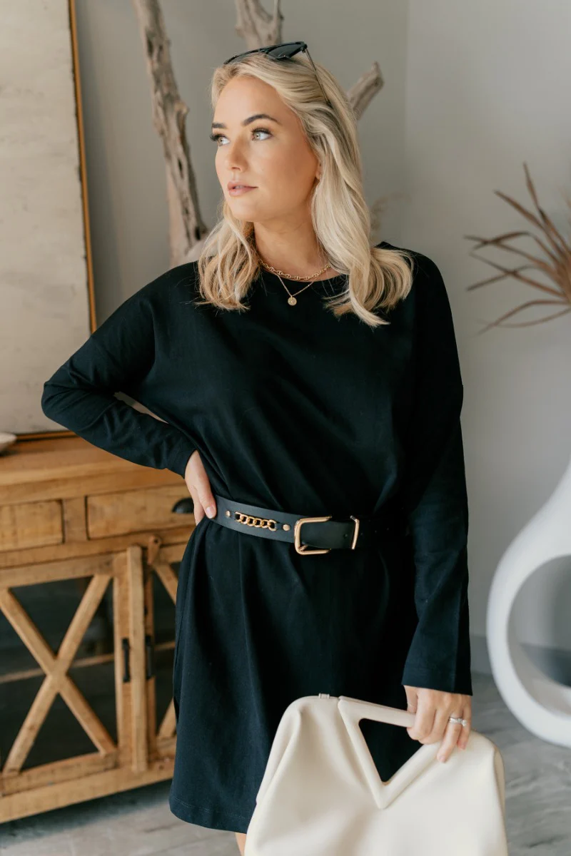 Sara Black Long Sleeve T-shirt Dress - Image 8