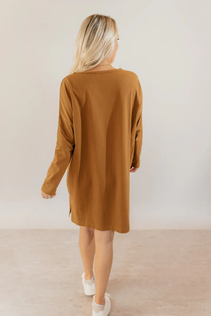 Sara Mustard Long Sleeve T-Shirt Dress - Image 5