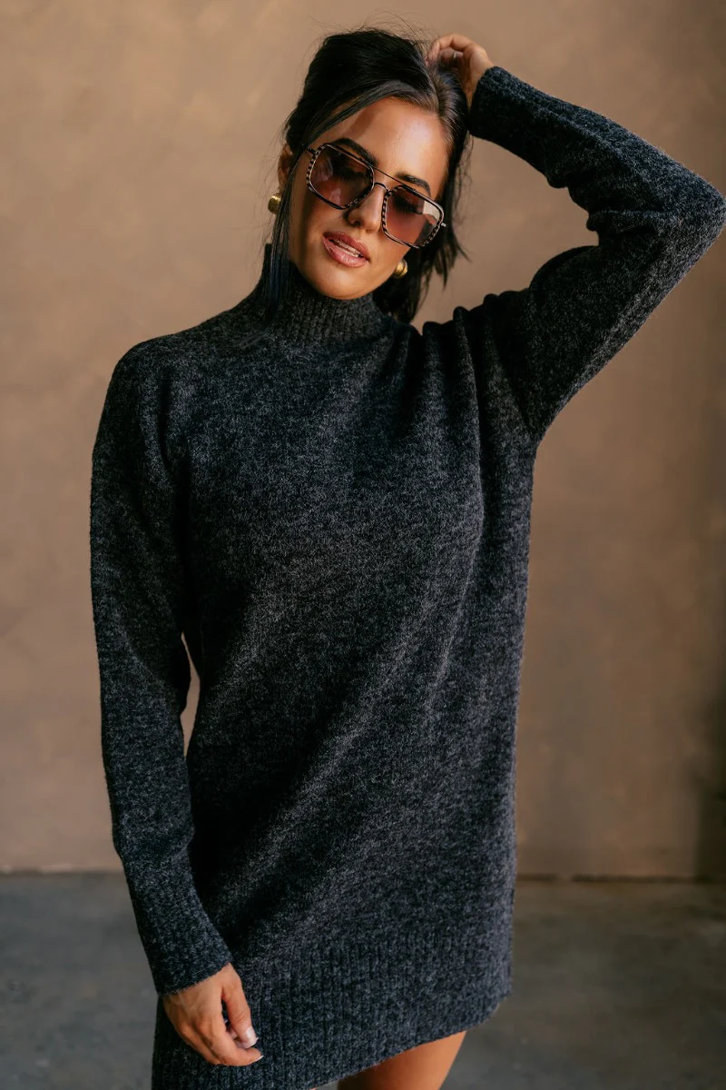 Sasha Black Mock Neck Sweater Dress - Image 3