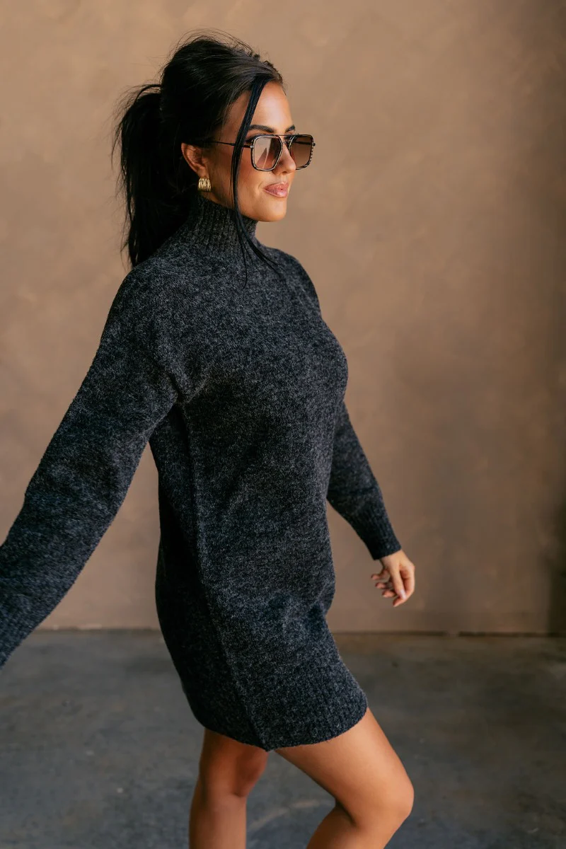 Sasha Black Mock Neck Sweater Dress - Image 4