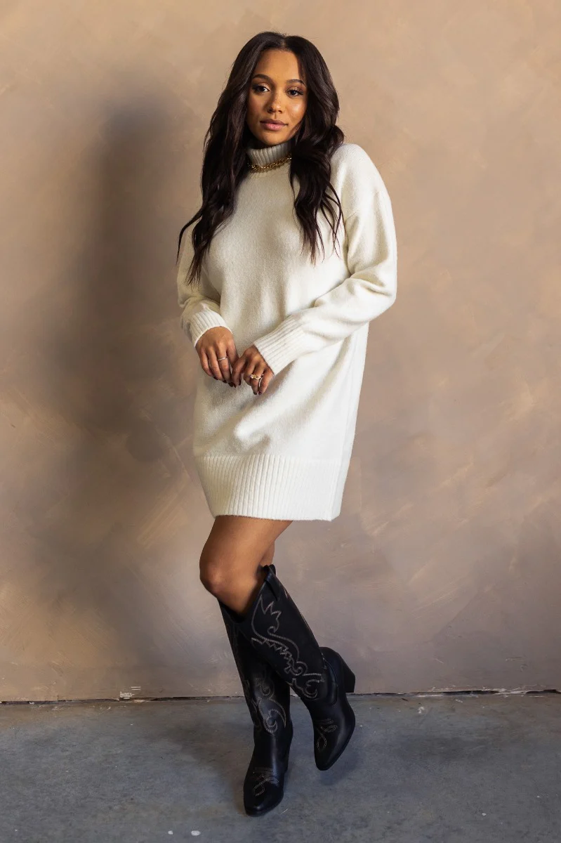 Sasha Cream Mock Neck Sweater Dress