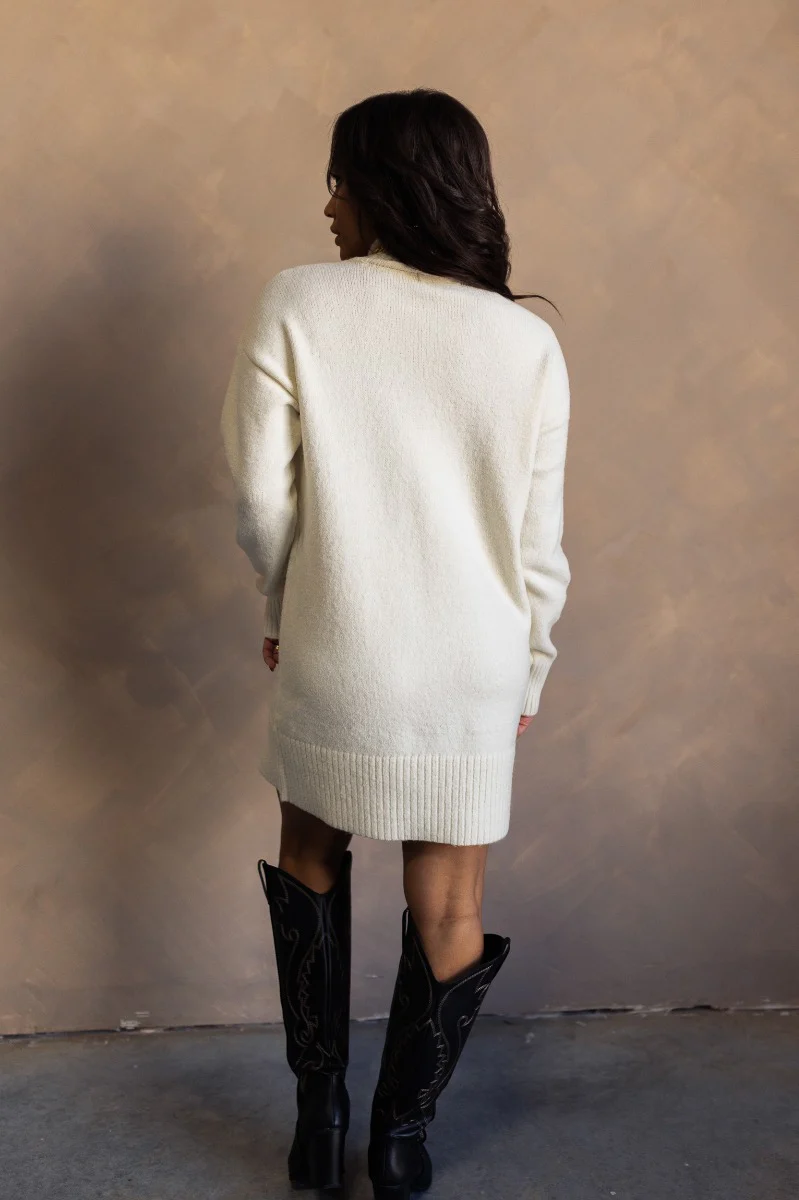 Sasha Cream Mock Neck Sweater Dress - Image 3