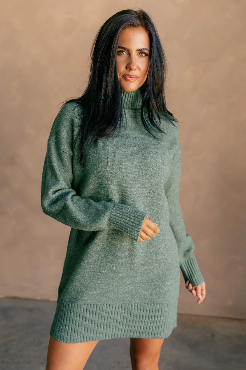 Sasha Green Mock Neck Sweater Dress - Image 5