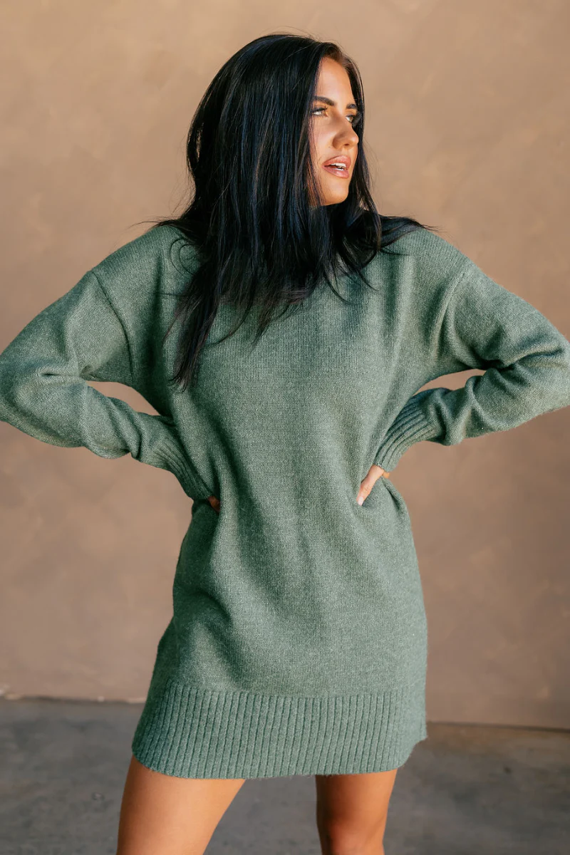 Sasha Green Mock Neck Sweater Dress - Image 6
