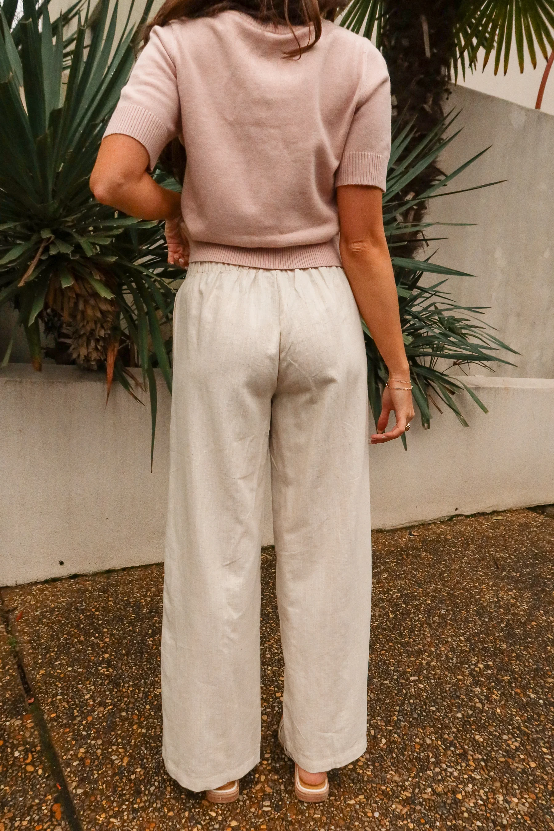 Sasha Natural Wide Leg Drawstring Pants - Image 3