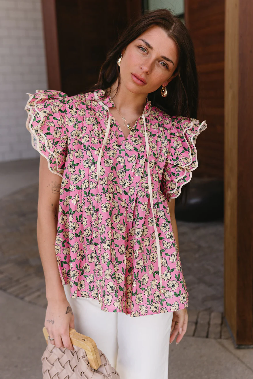 Sasha Pink Floral Ruffle Top - Image 2