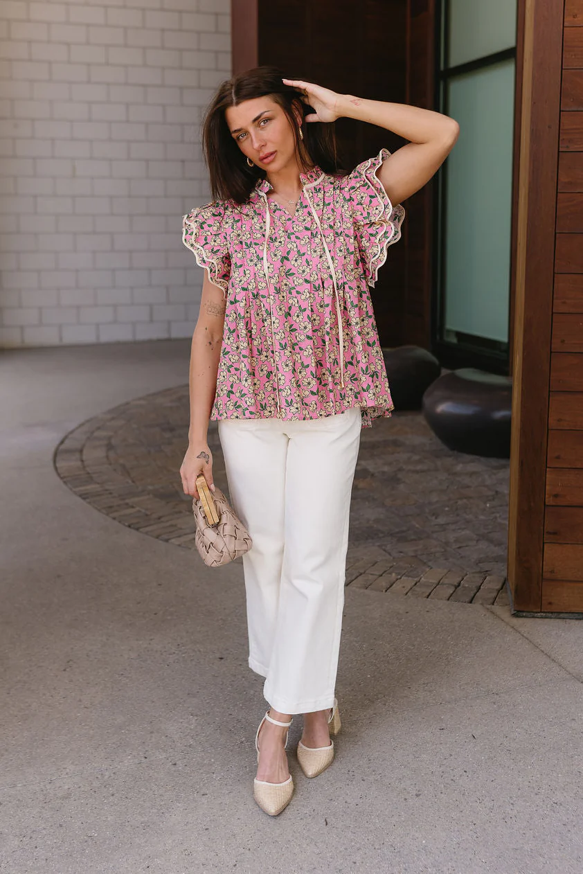 Sasha Pink Floral Ruffle Top - Image 3