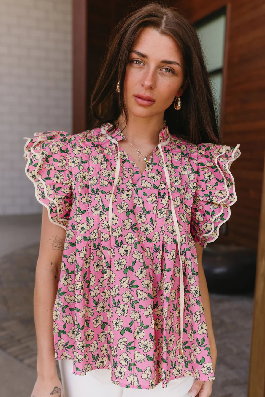 Sasha Pink Floral Ruffle Top - Image 4