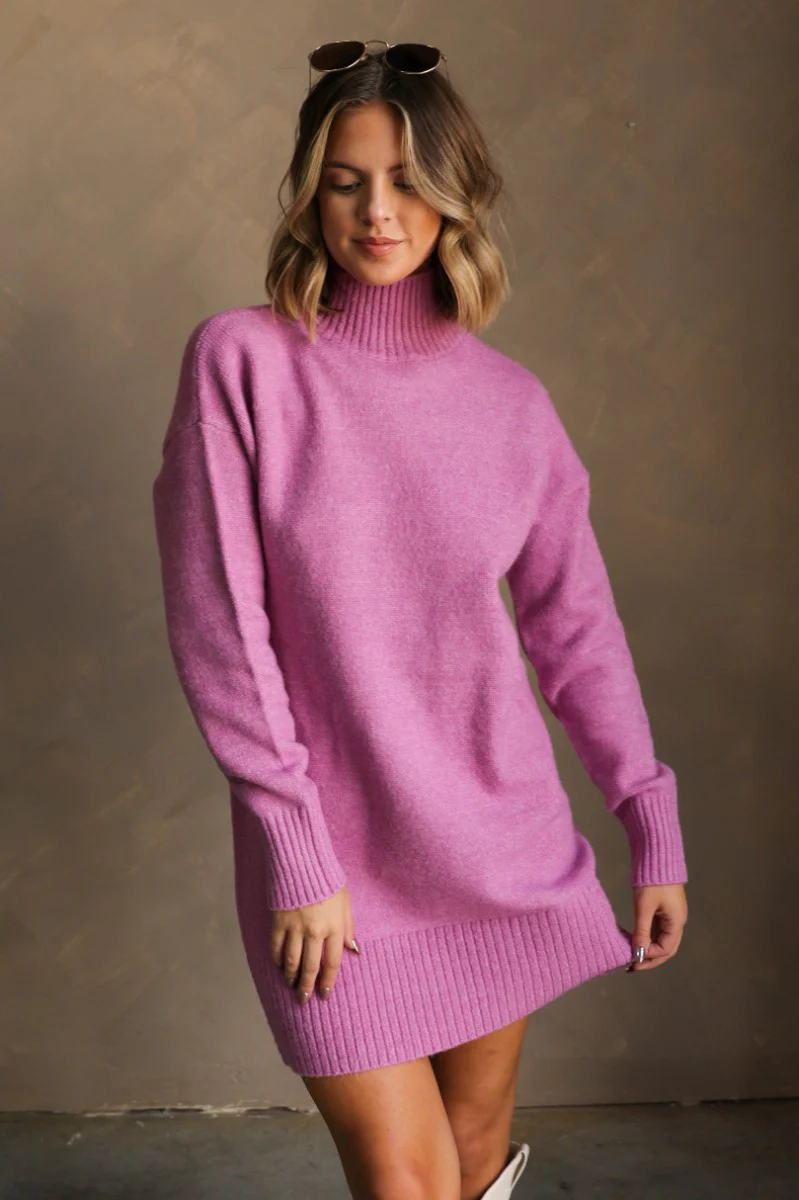Sasha Plum Mock Neck Sweater Dress - Image 4