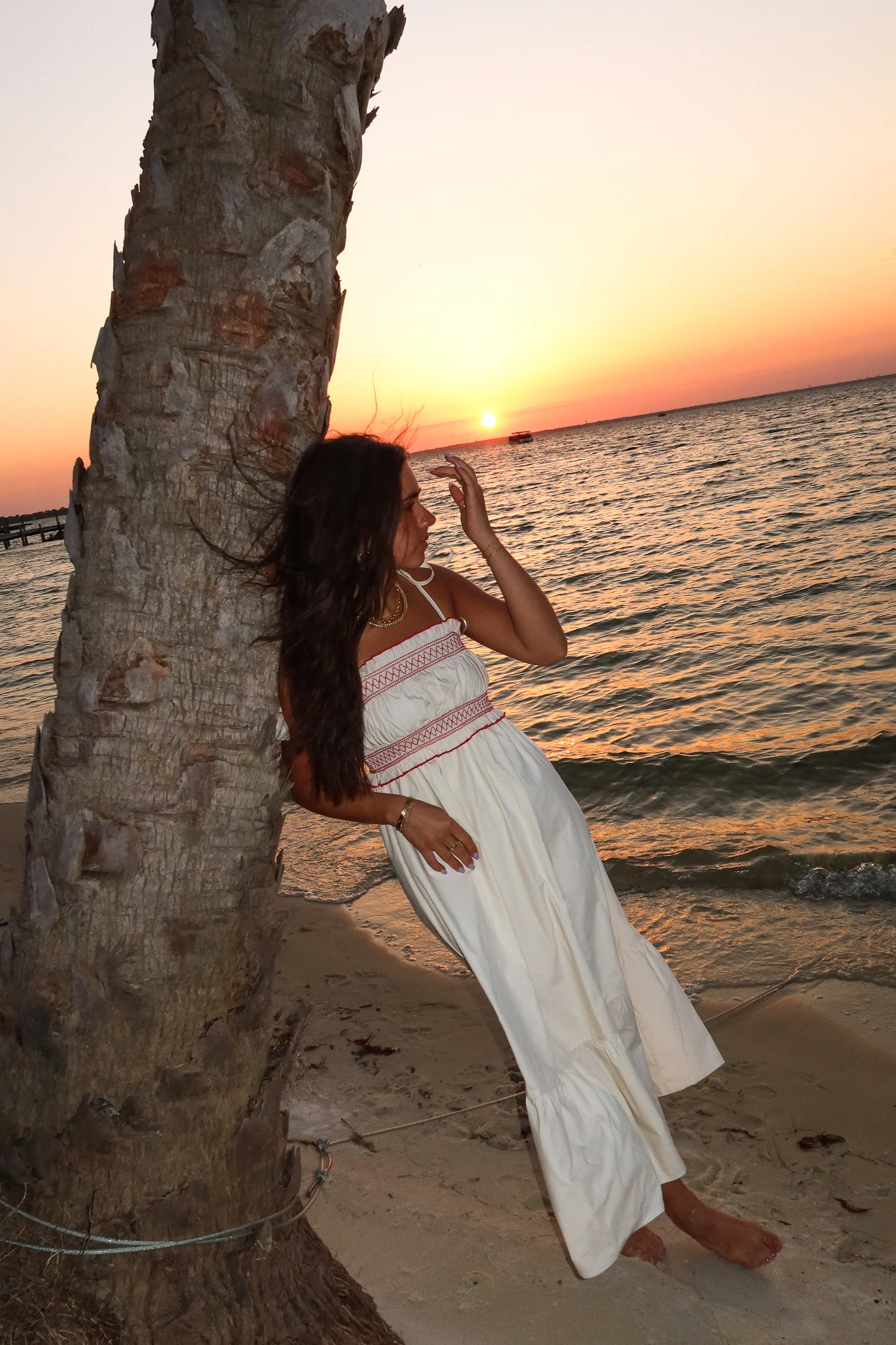 Savannah Cream & Red Midi Dress
