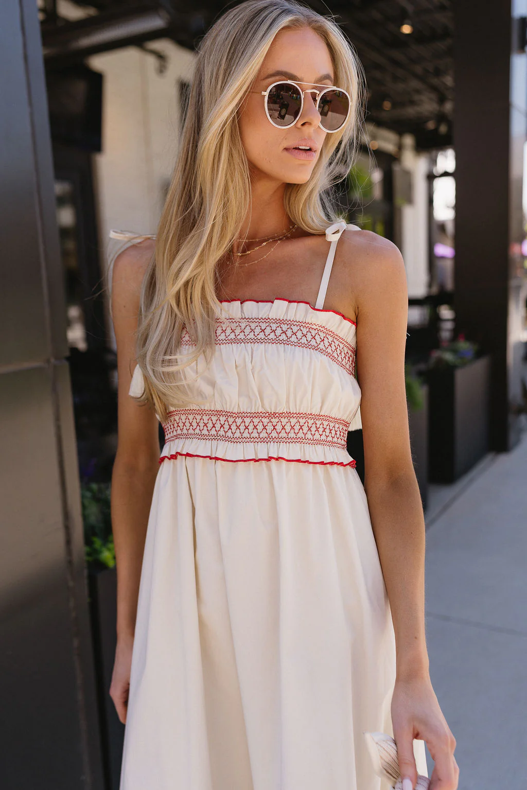 Savannah Cream & Red Midi Dress - Image 4