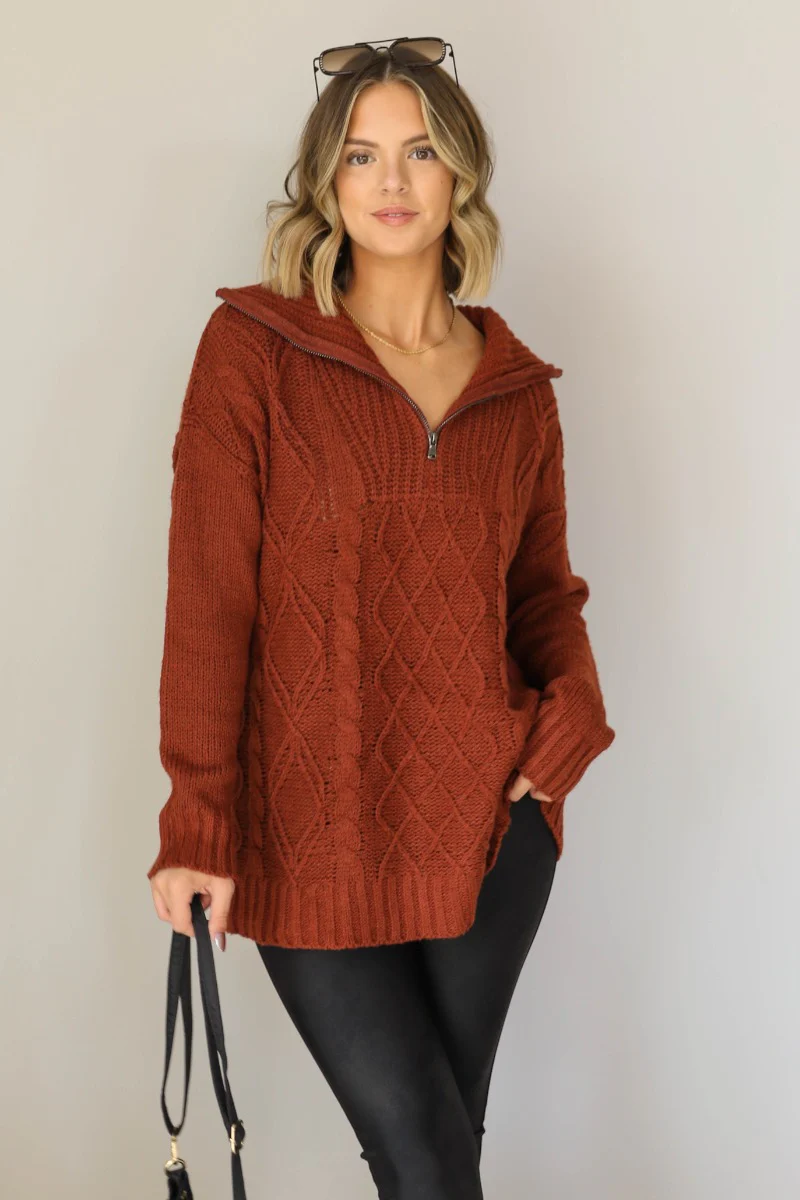 Sawyer Brick Knit Quarter Zip Up Long Sleeve Sweater - Image 4
