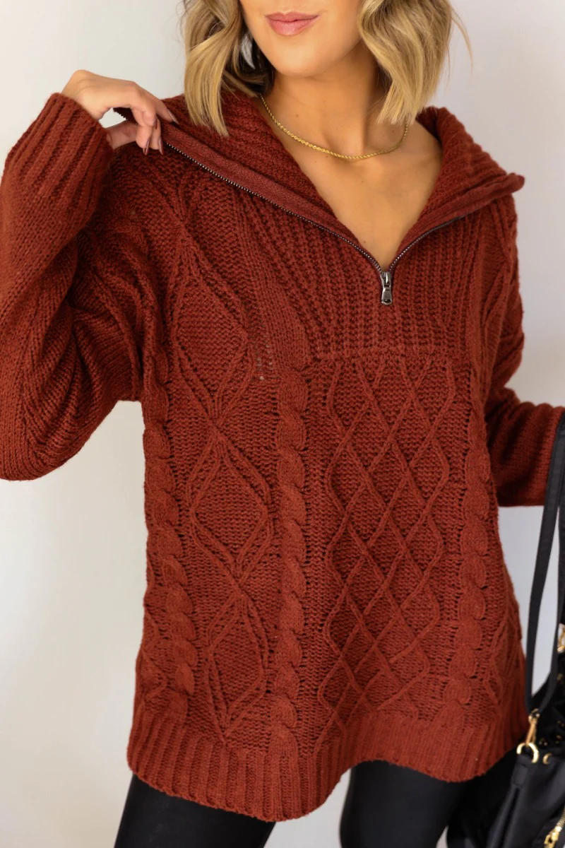 Sawyer Brick Knit Quarter Zip Up Long Sleeve Sweater - Image 5