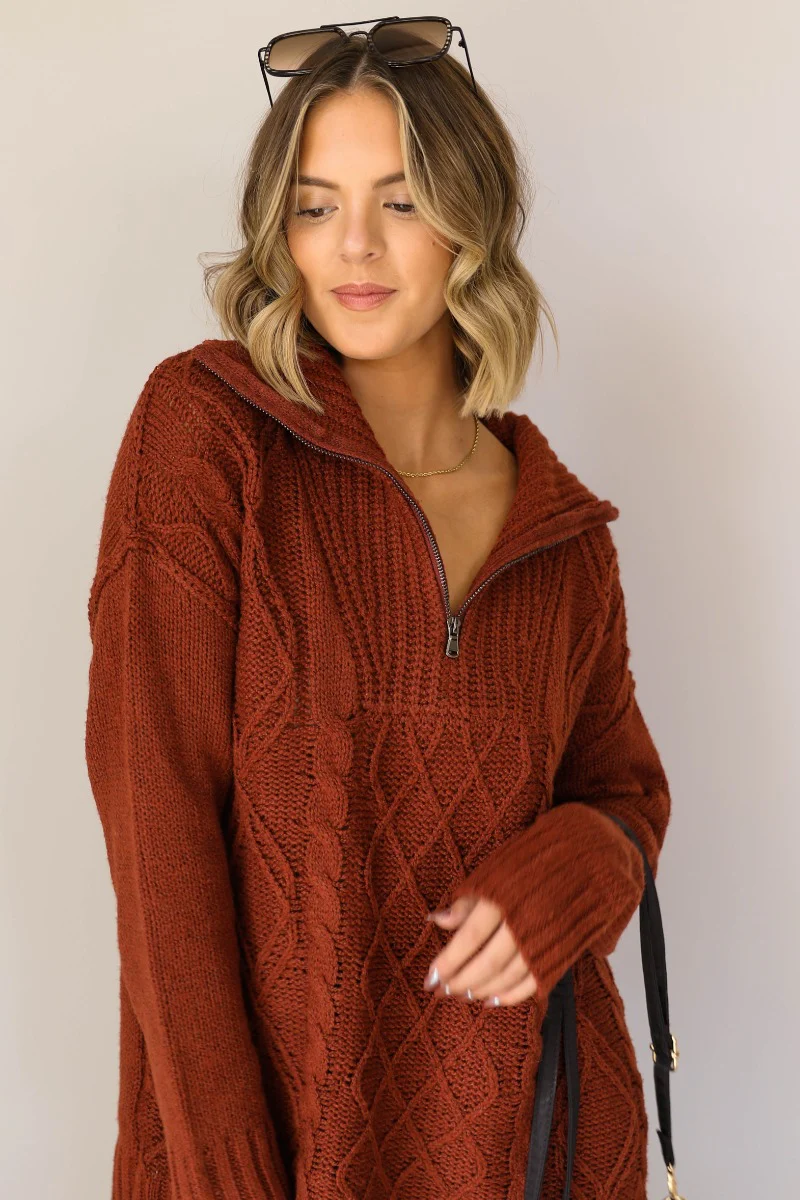 Sawyer Brick Knit Quarter Zip Up Long Sleeve Sweater - Image 6