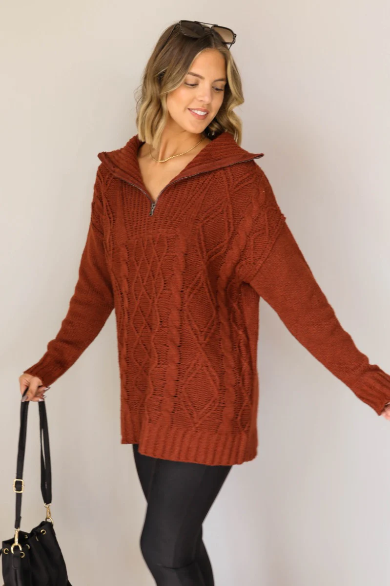 Sawyer Brick Knit Quarter Zip Up Long Sleeve Sweater - Image 7