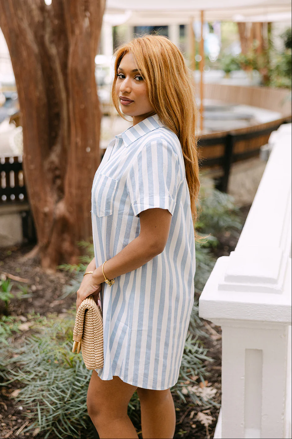 Saylor Blue & White Stripe Mini Dress - Image 2