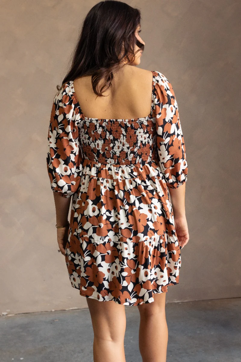 Selah Black & Brown Floral Mini Dress - Image 4