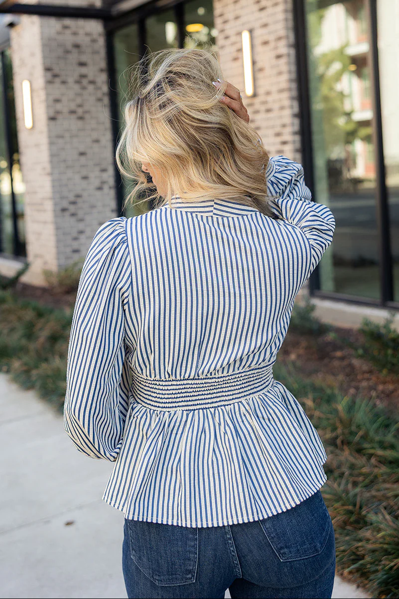 Selah Blue & White Stripe Zip-Up Top - Image 4