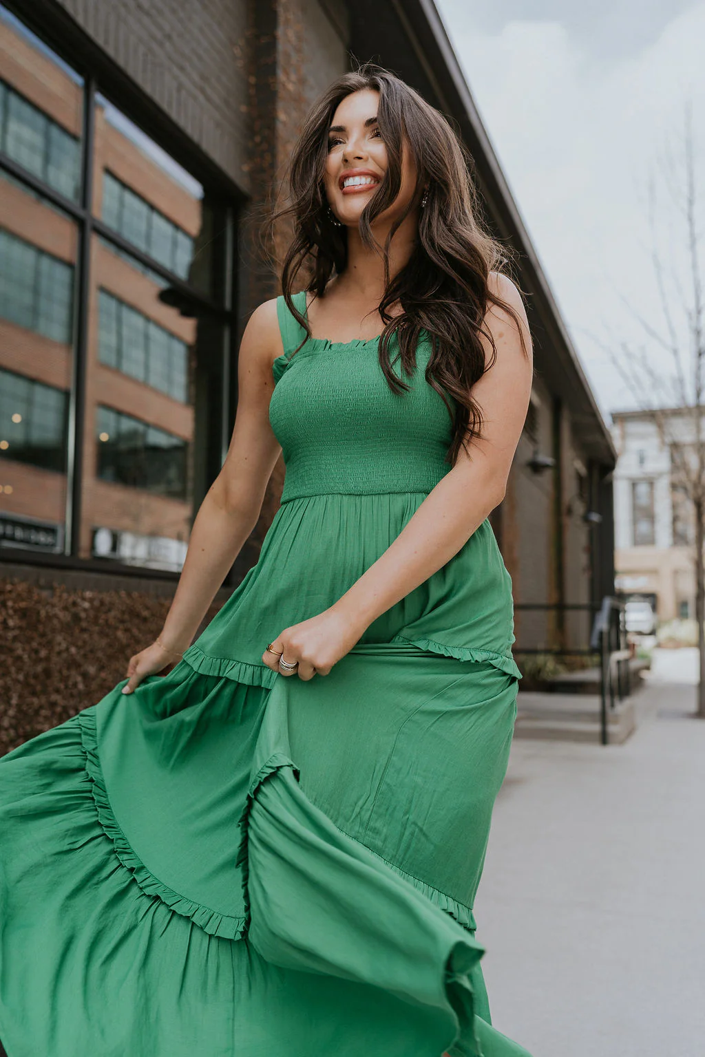 Selah Green Smocked Midi Dress