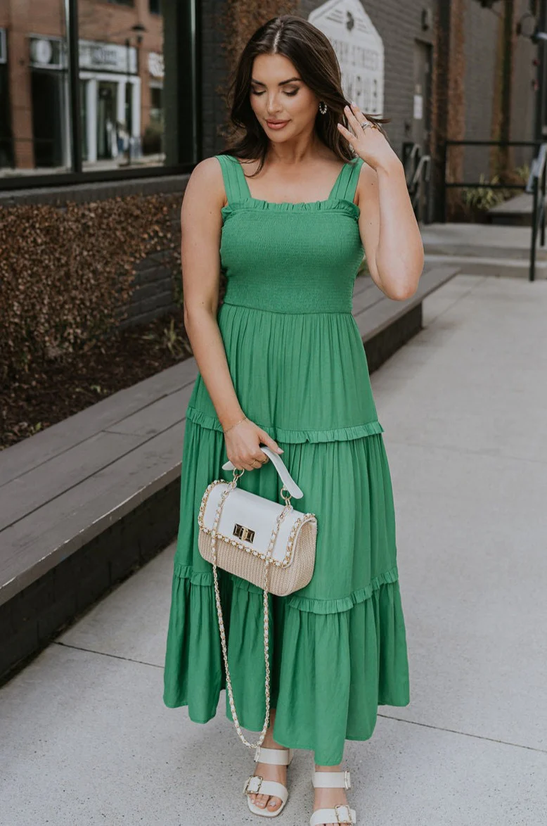 Selah Green Smocked Midi Dress - Image 2