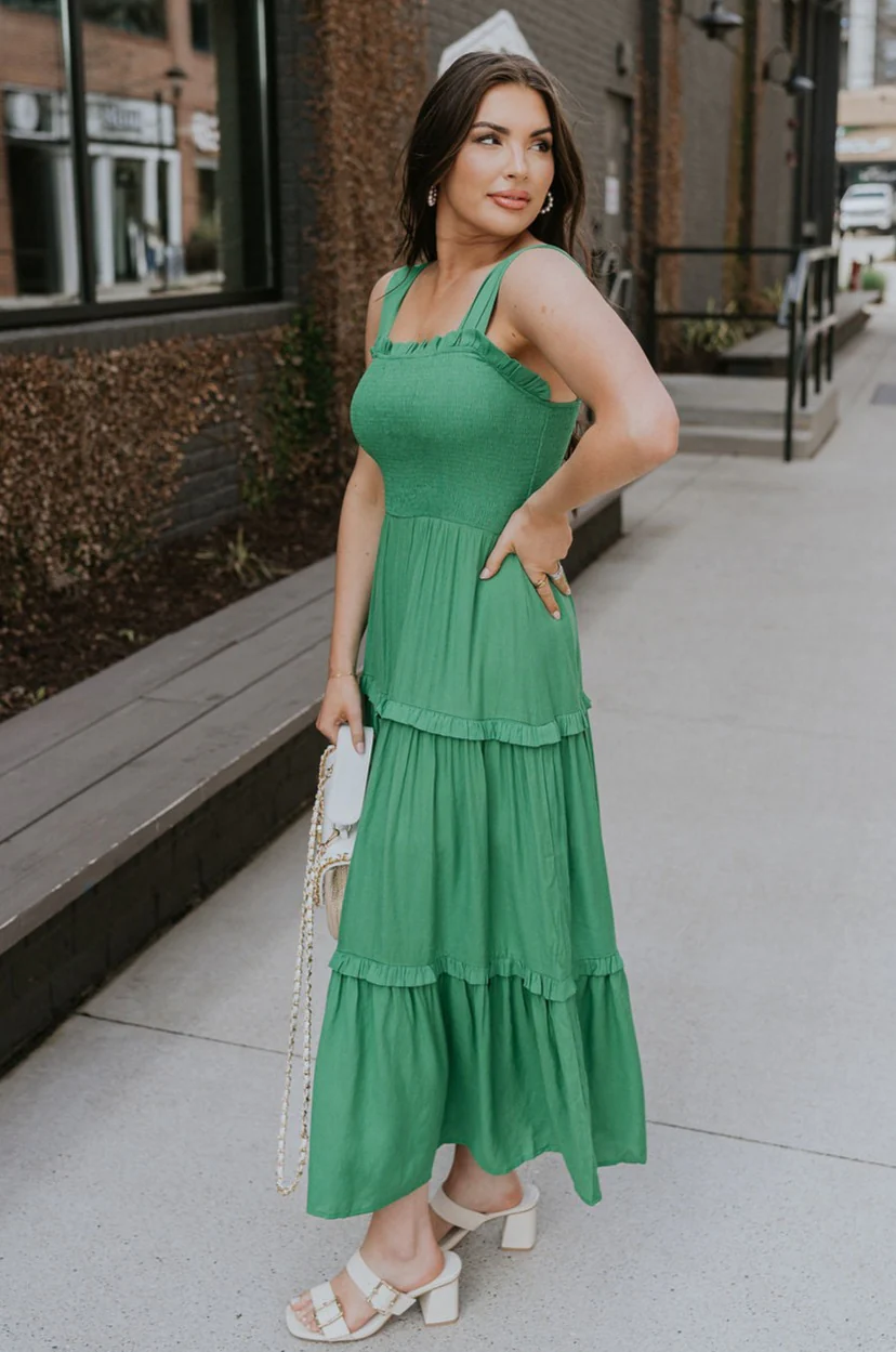 Selah Green Smocked Midi Dress - Image 7