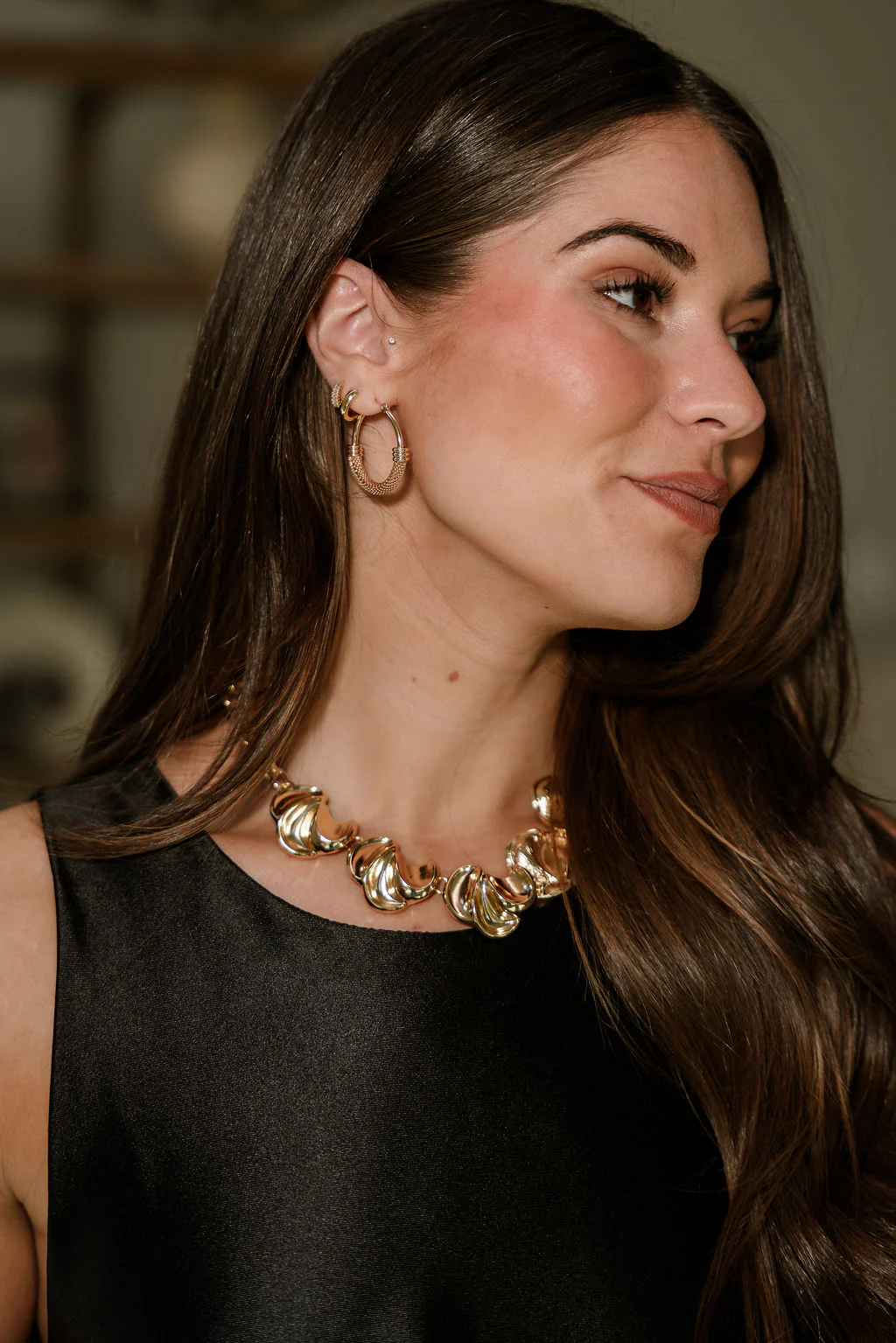 Selena Gold Textured Hoop Earring