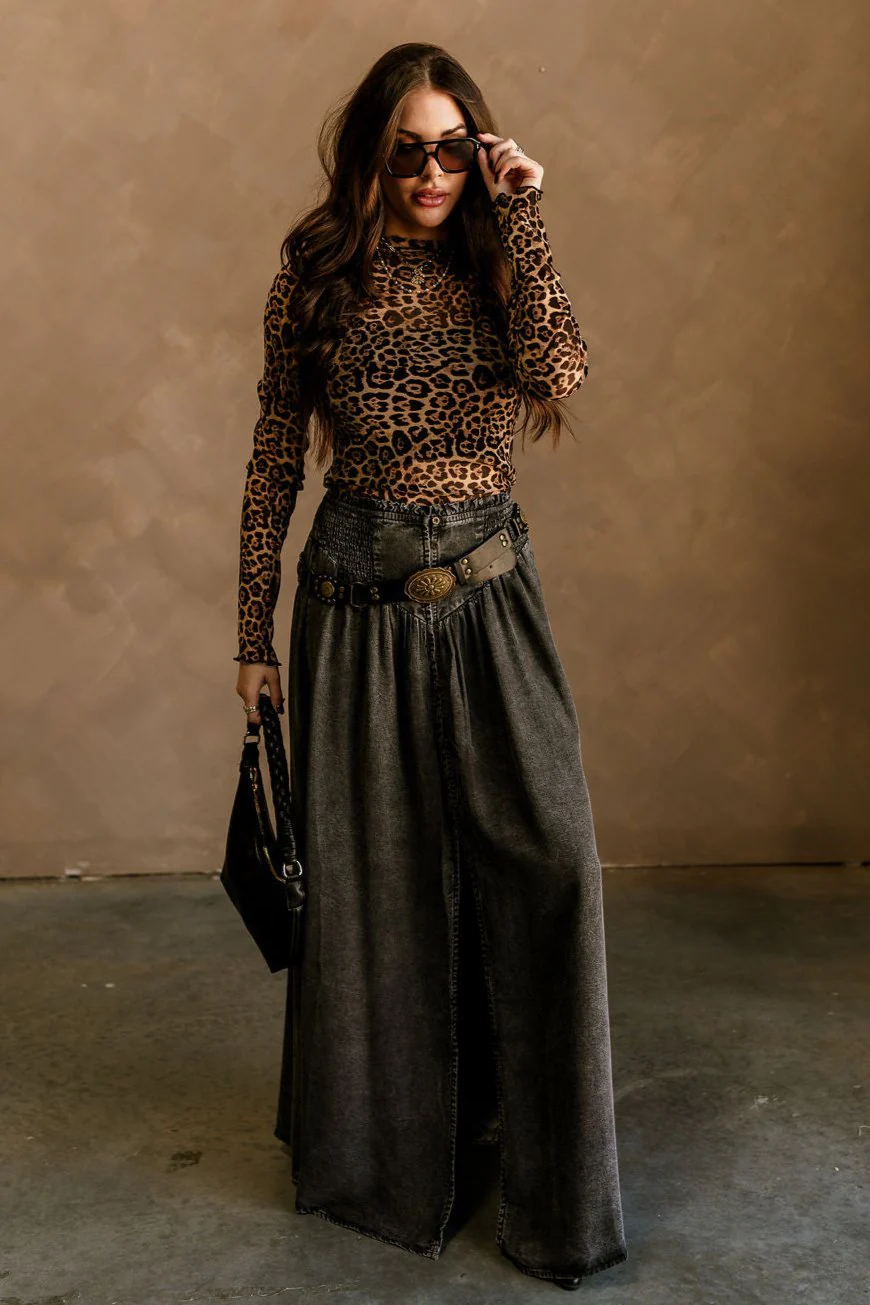 Selena Washed Black Maxi Skirt
