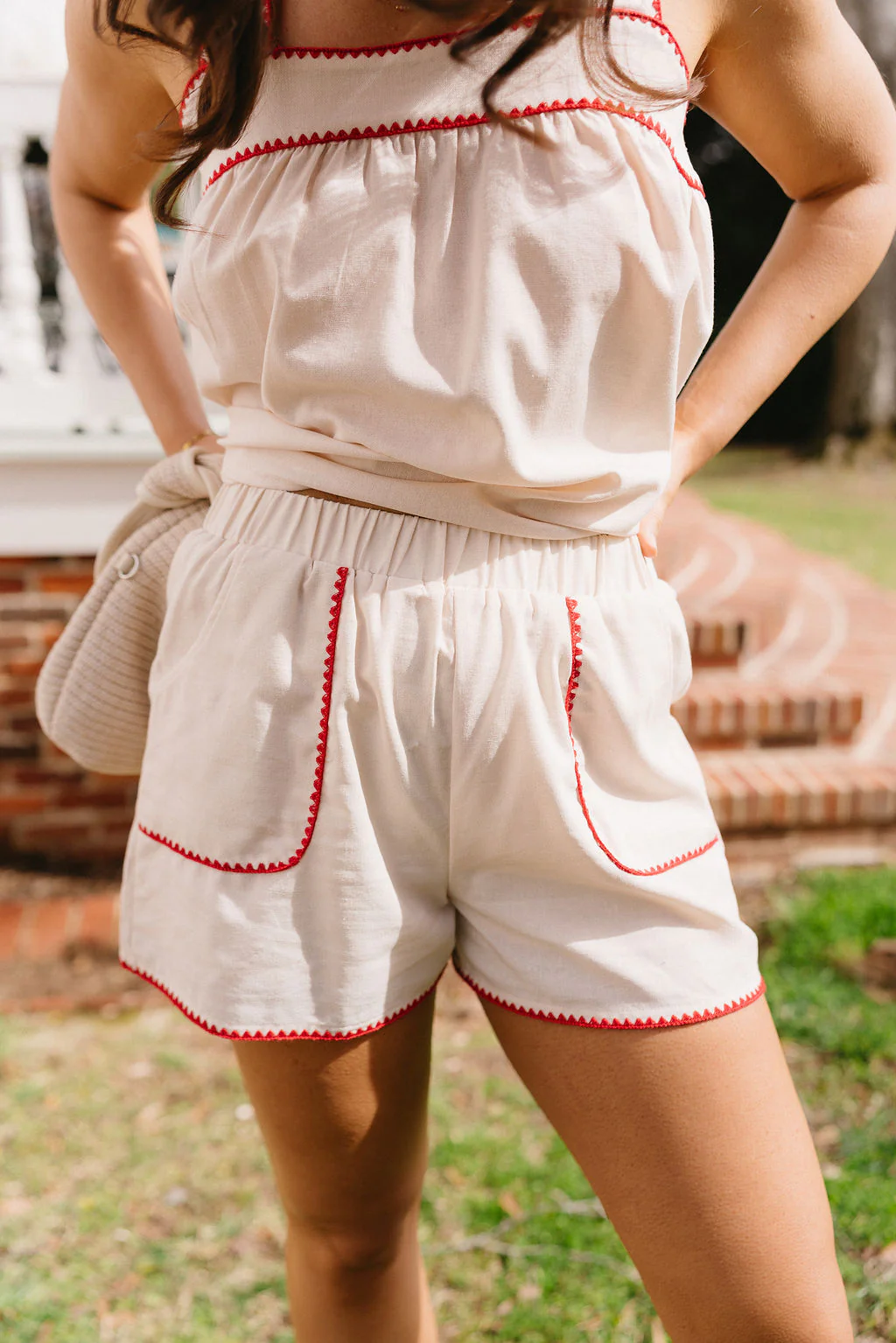 Selene Cream & Red Scallop Shorts - Image 2