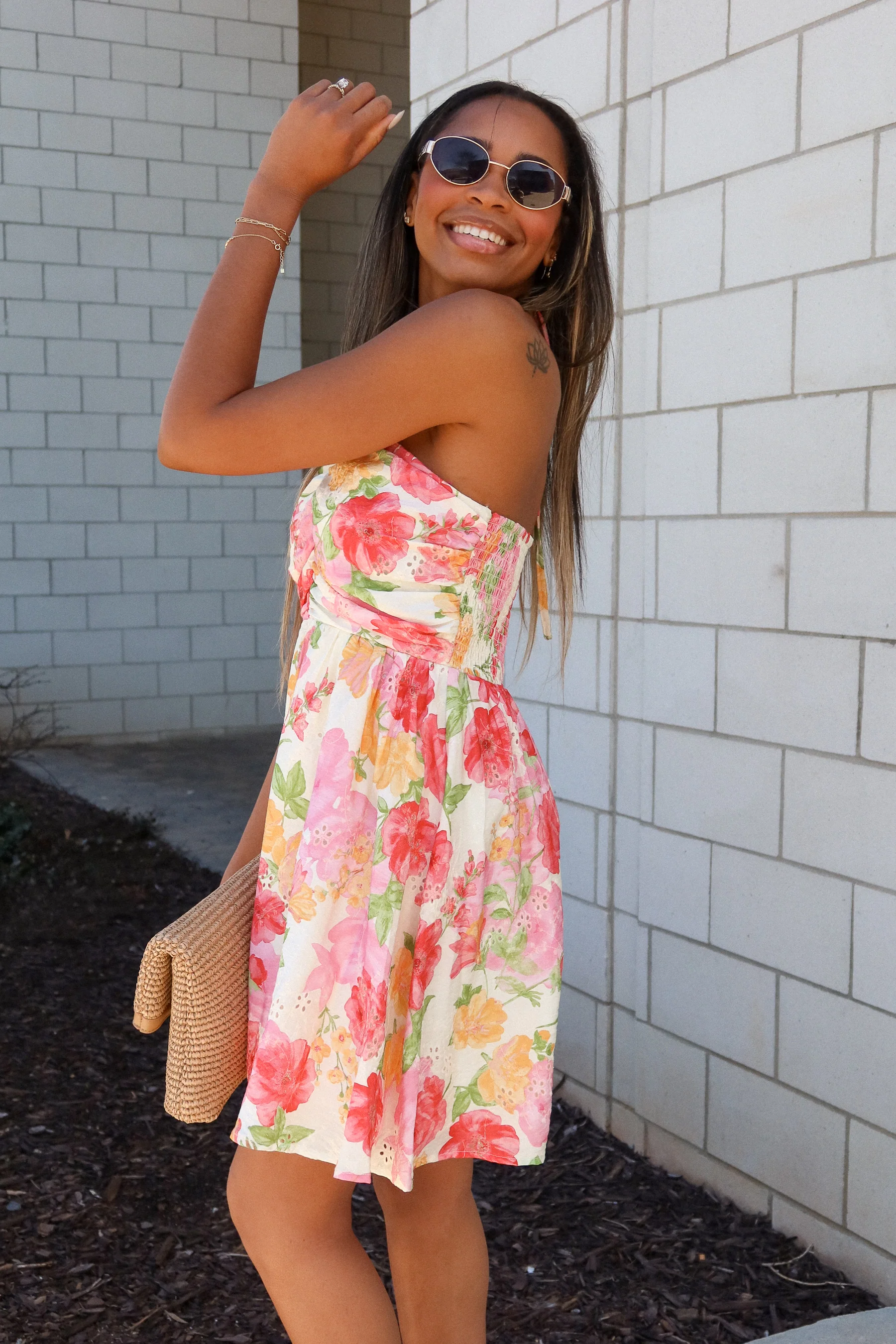 Selene Multi Floral Halter Mini Dress - Image 3