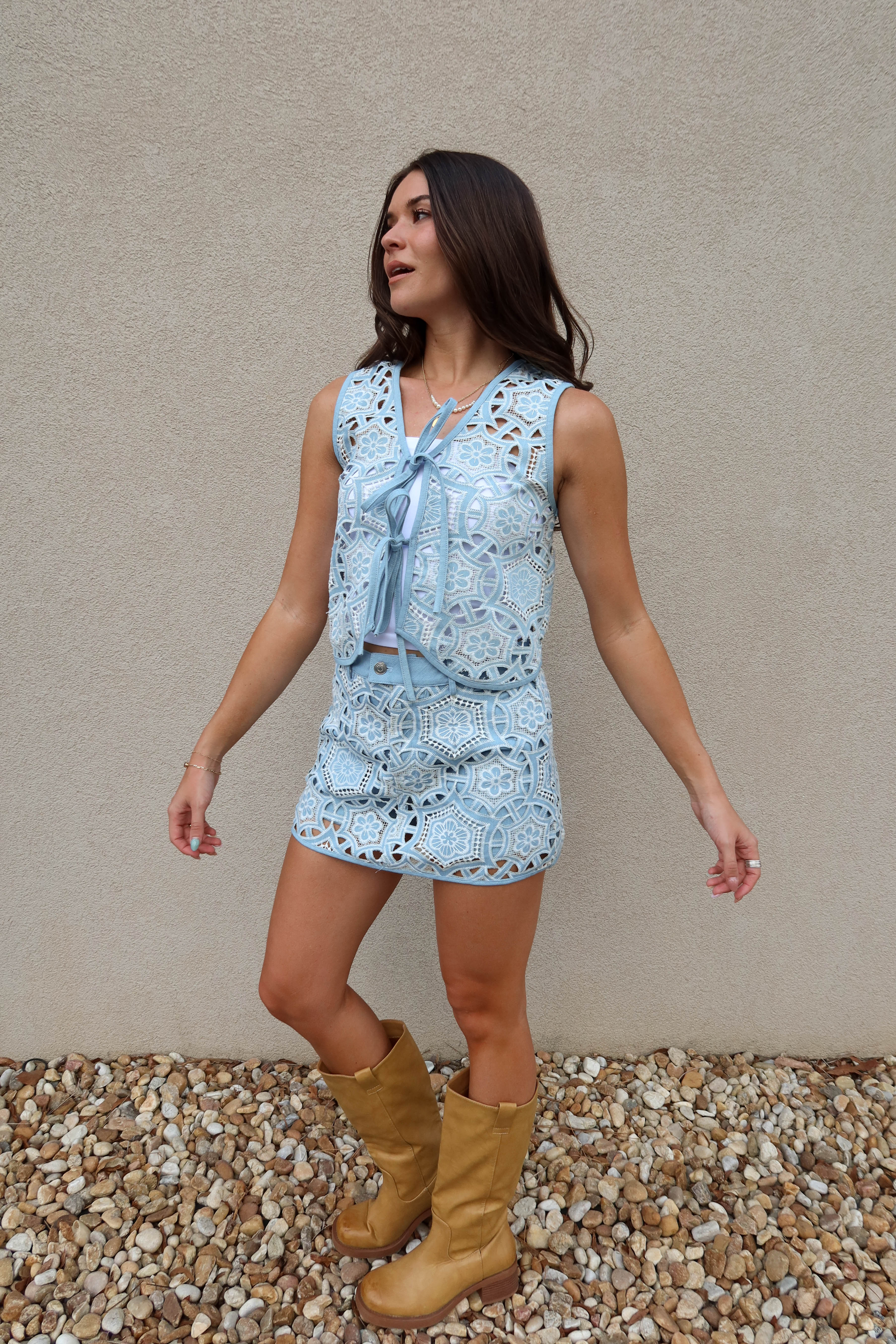 Sena Blue Denim Lace Mini Skirt - Image 5