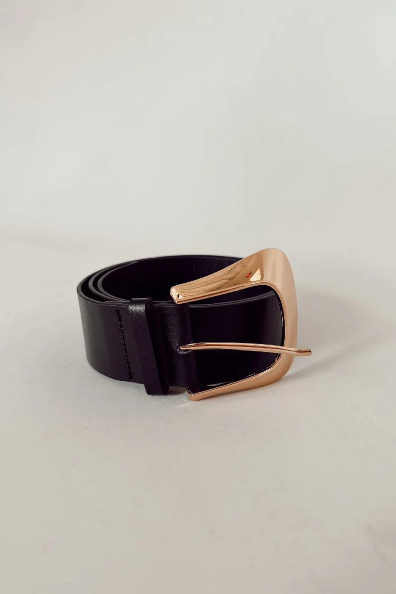 Serena Black Wide Gold Buckle Belt