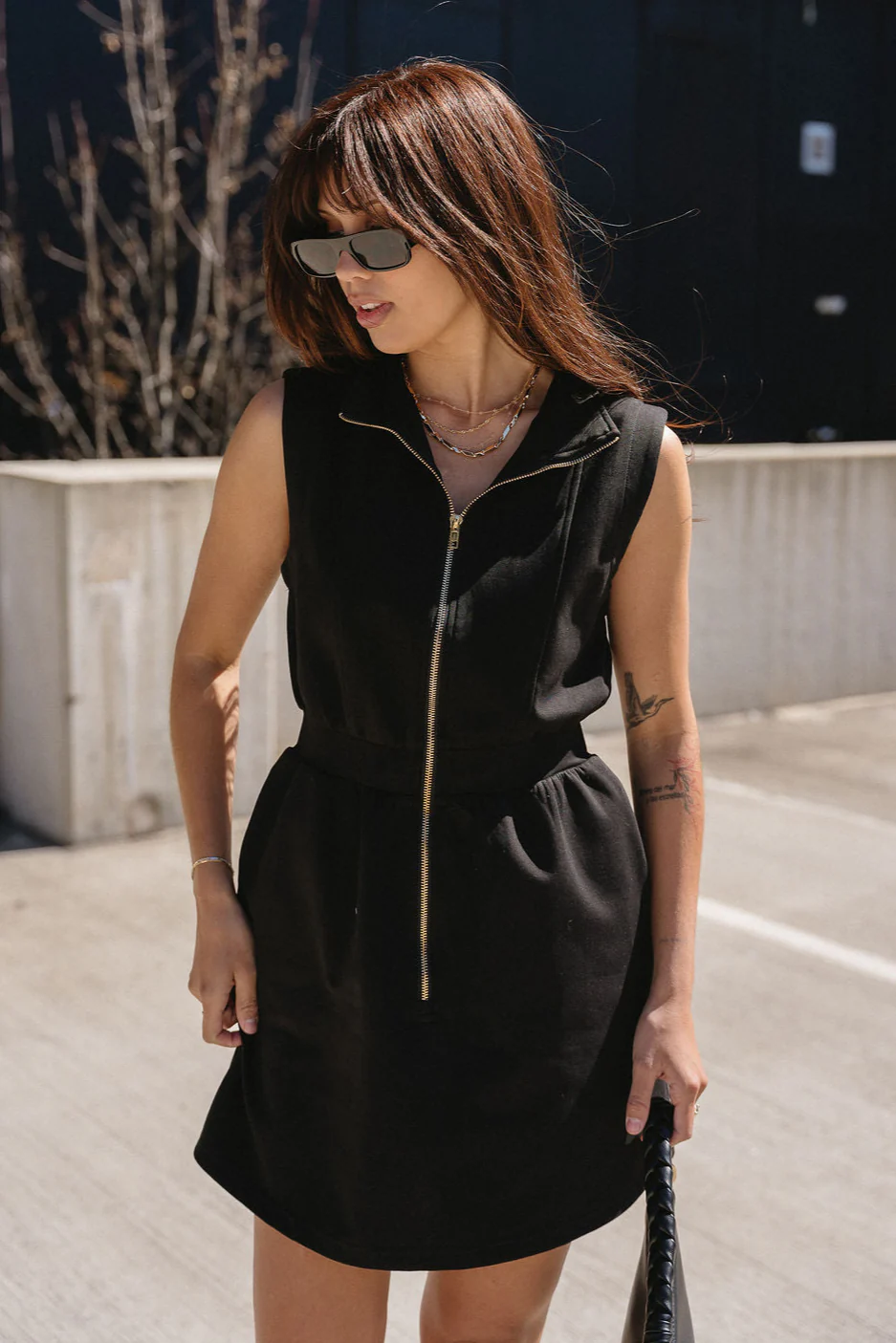 Serena Black Zip-Front Sleeveless Mini Dress - Image 5