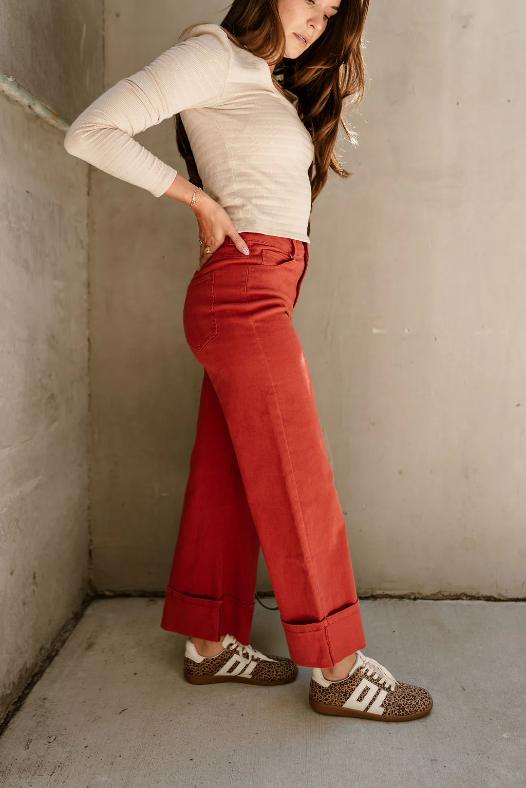Serena Rust Wide Leg Cuffed Pant - Image 3