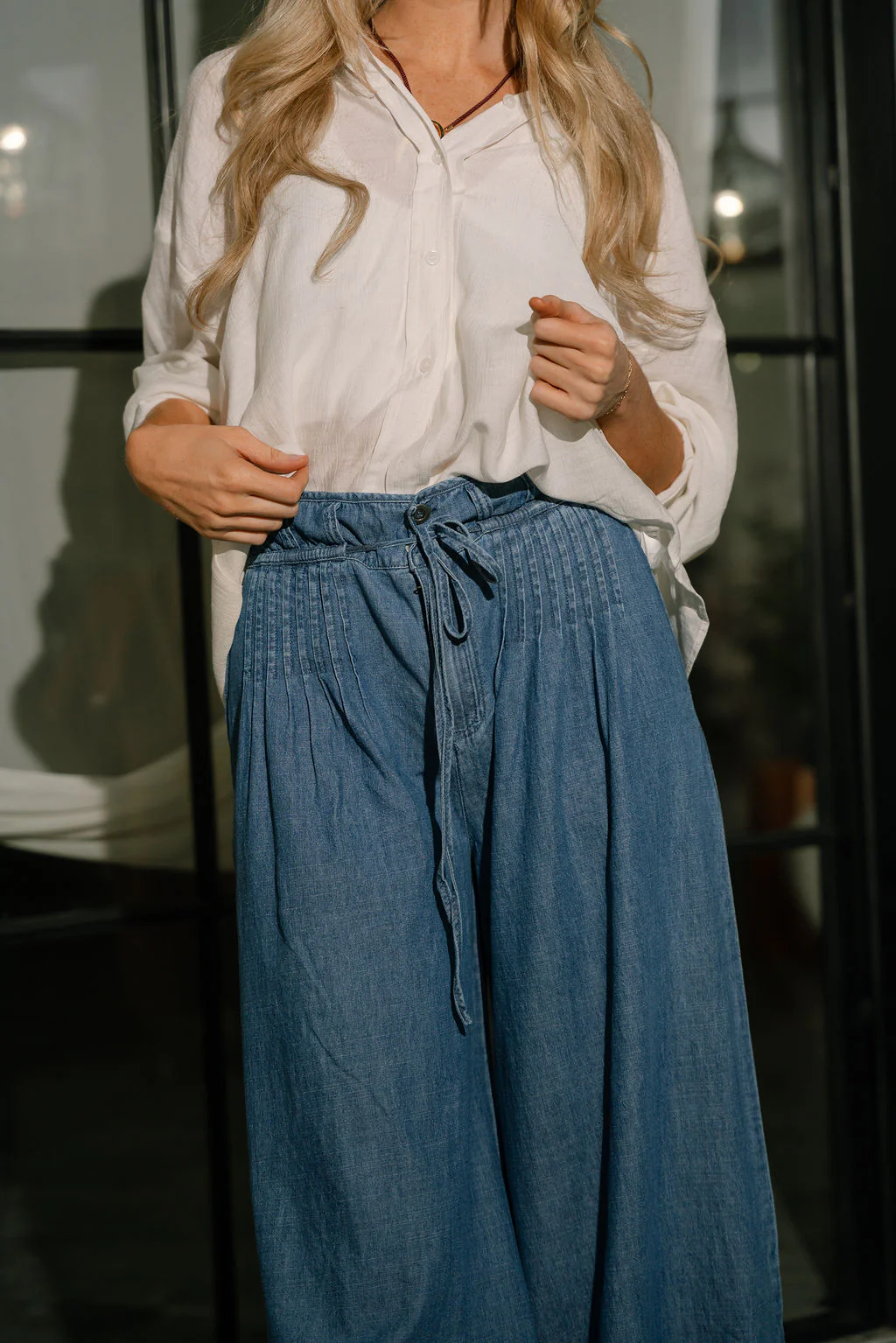 Shania Blue Wide Leg Pleated Pants - Image 4