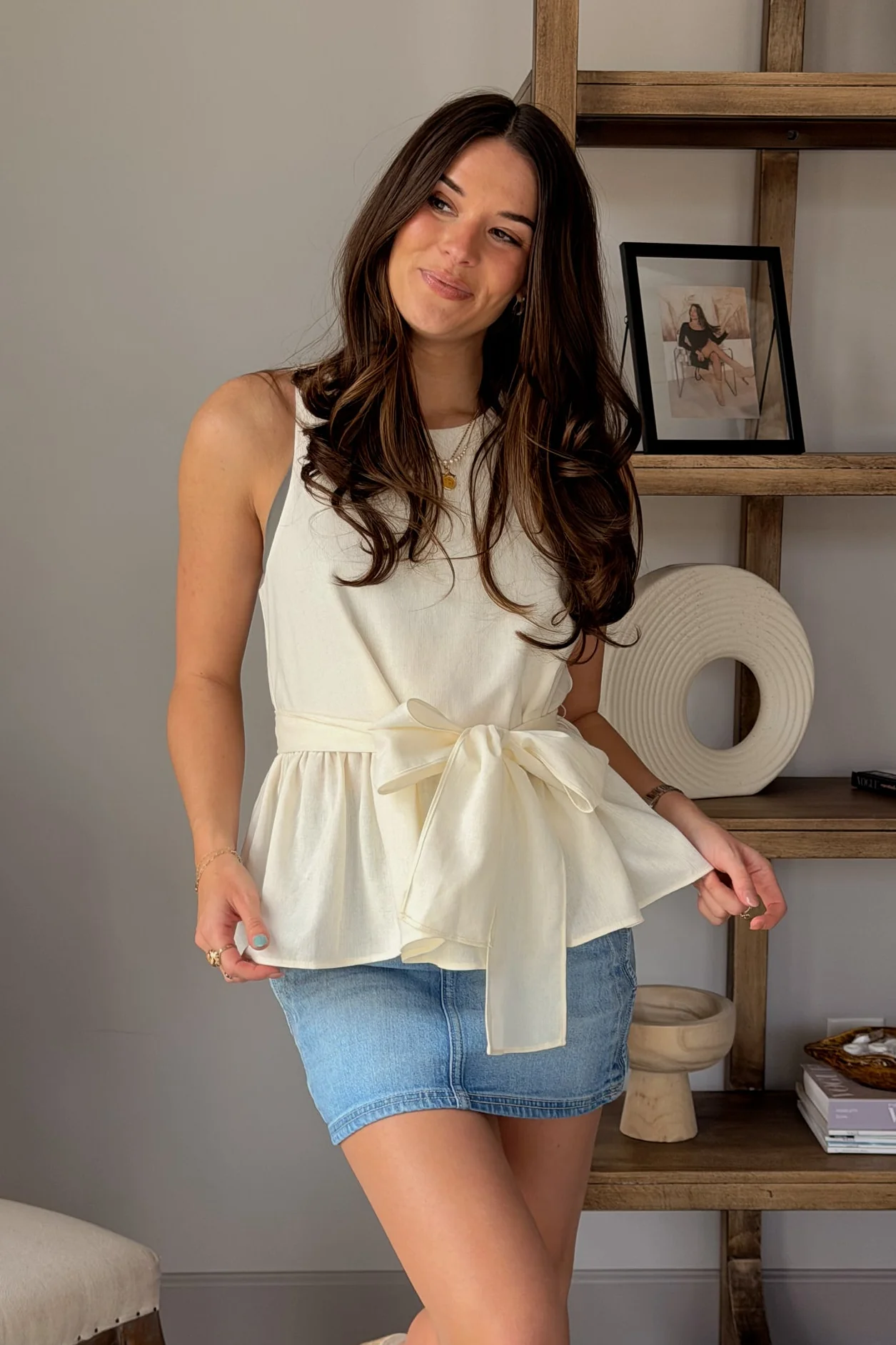 Shay Cream Peplum Tie Tank Top - Image 10