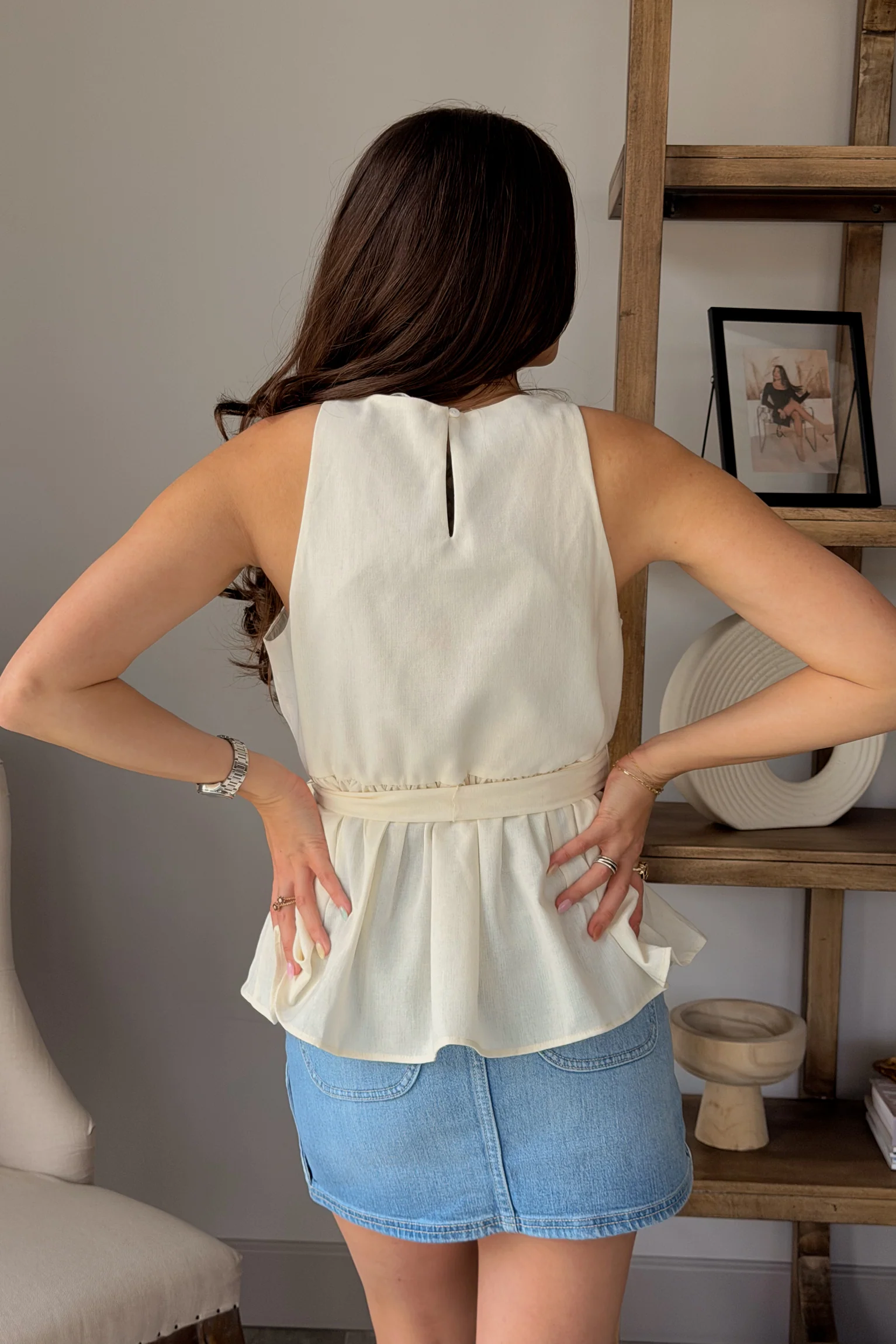 Shay Cream Peplum Tie Tank Top - Image 4