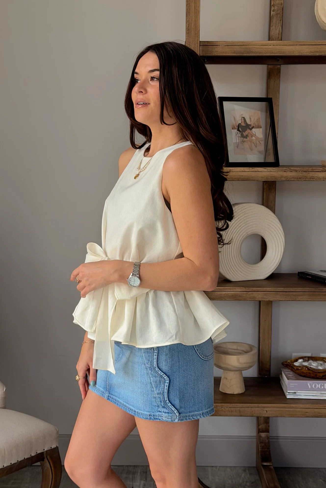 Shay Cream Peplum Tie Tank Top - Image 9