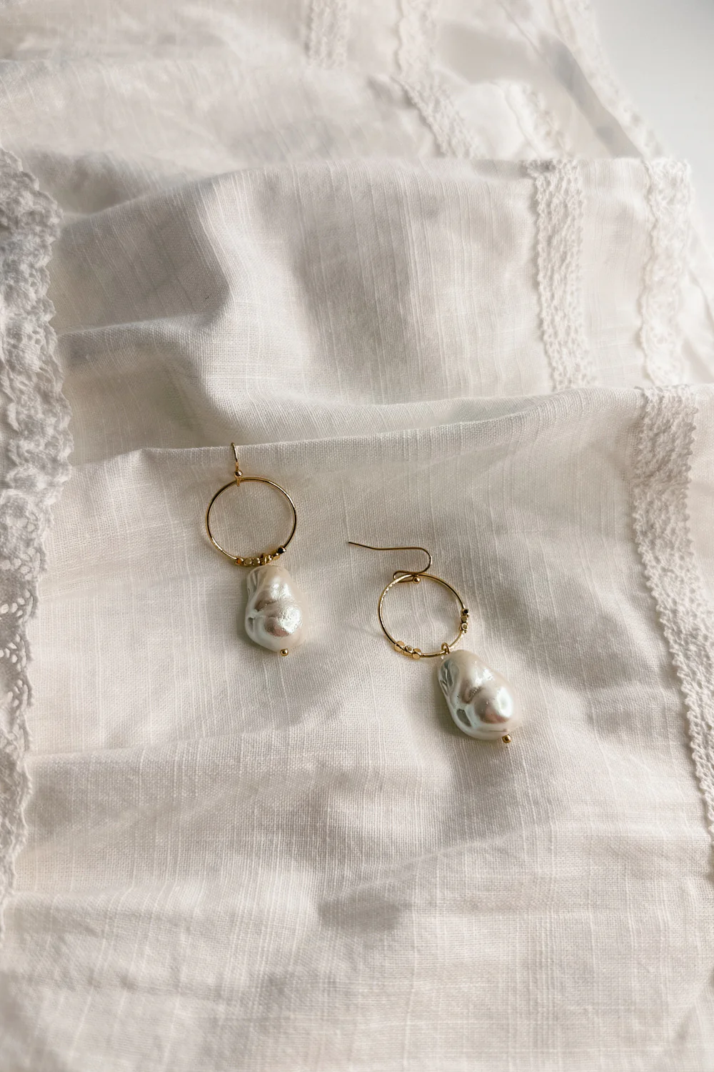 Shelby Pearl and Gold Mini Hoop Dangle Earring - Image 3