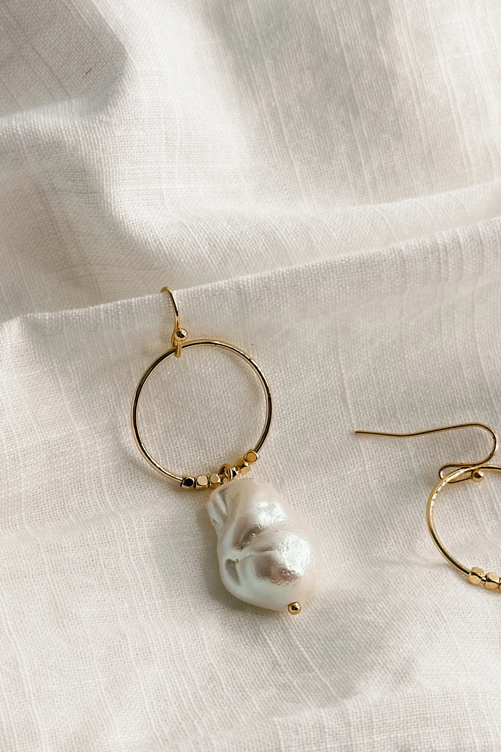 Shelby Pearl and Gold Mini Hoop Dangle Earring - Image 4