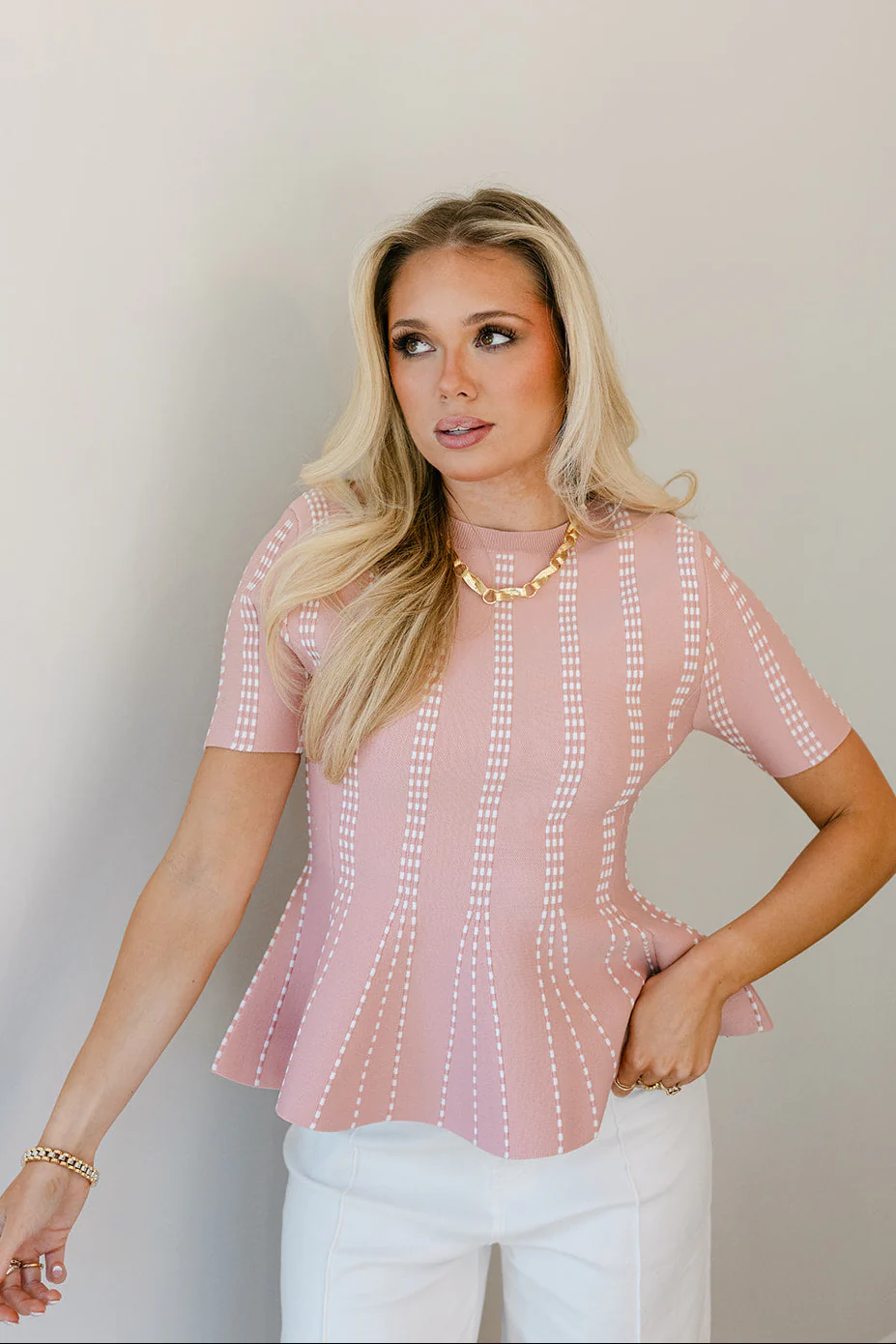 Shelby Pink & White Flare Top - Image 3