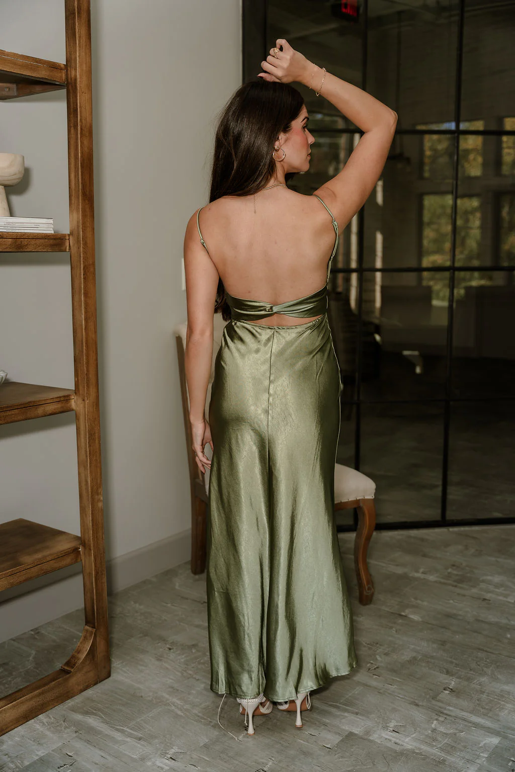 Sienna Olive Green Satin Maxi Dress - Image 4