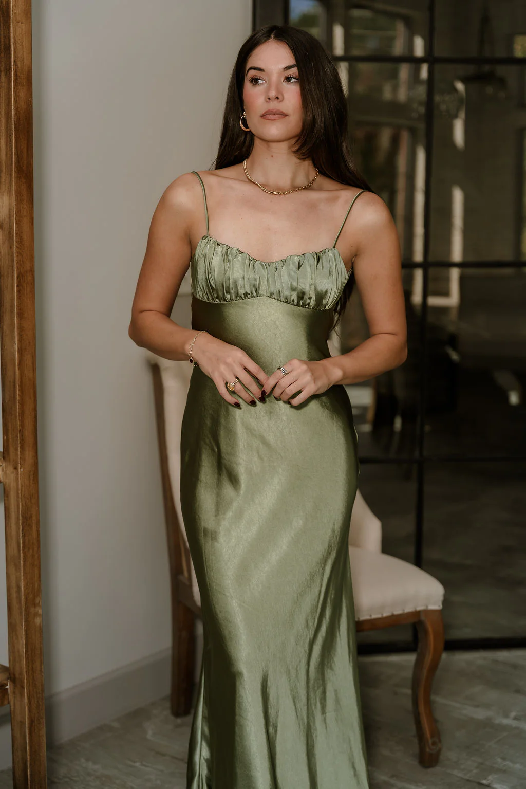 Sienna Olive Green Satin Maxi Dress - Image 6