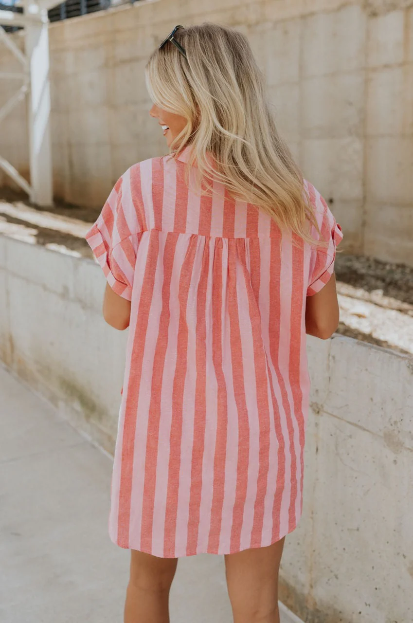 Sienna Pink & Red Stripe Button-Up Short Sleeve Top - Image 14