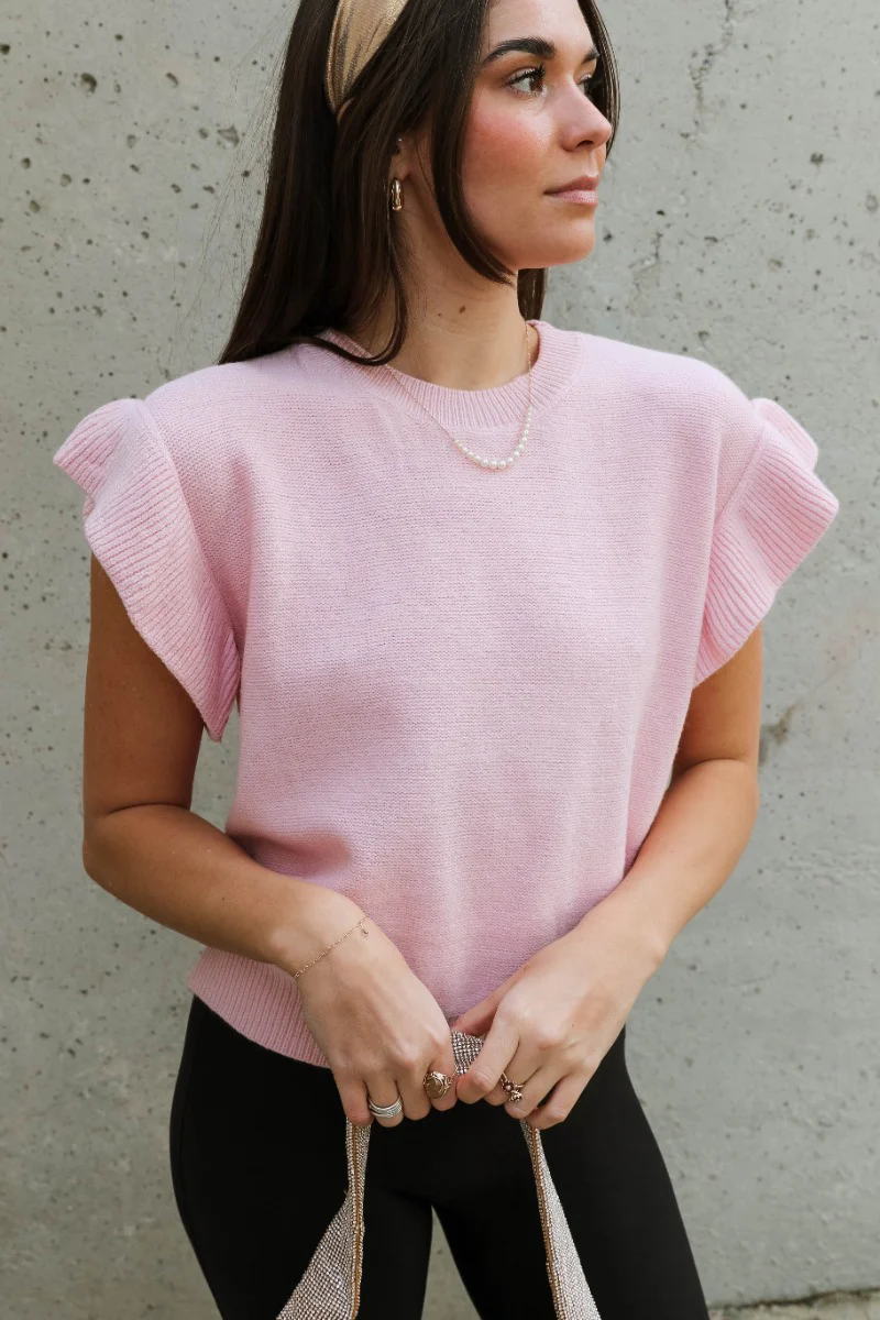 Sierra Baby Pink Knit Ruffle Sweater