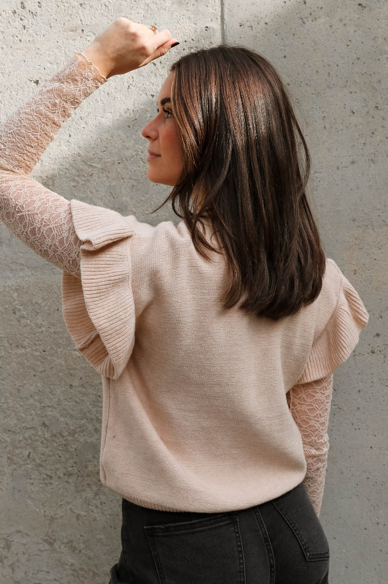 Sierra Beige Knit Ruffle Sweater - Image 7